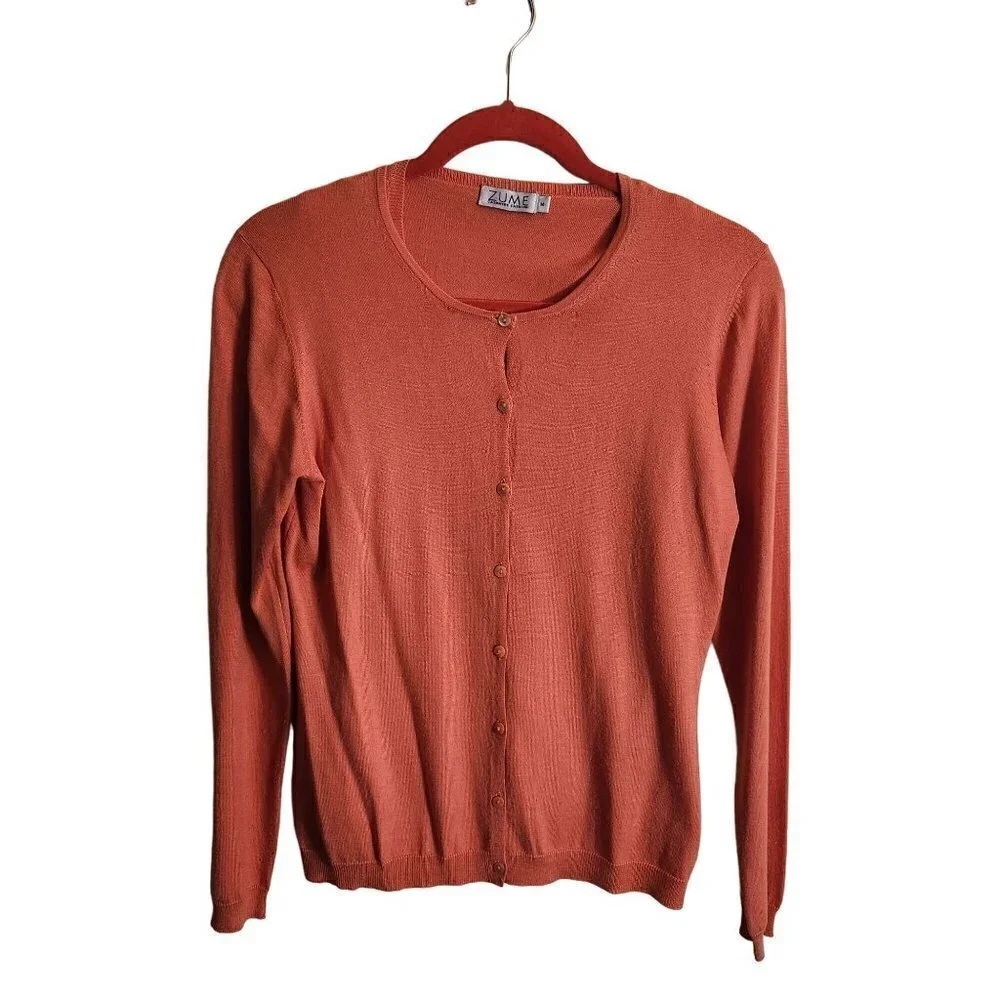 Zume Silk Cashmere Soft Orange Twin Sweater Set Size M